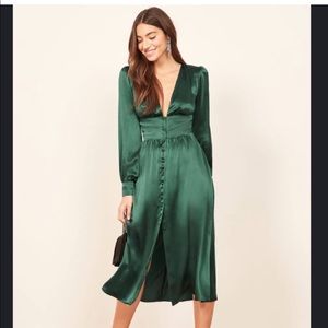 Reformation Nicola Emerald Silk Midi Dress NWT
